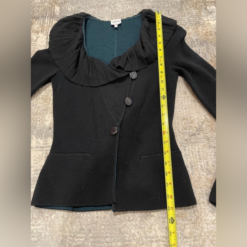 Armani Collezioni Black Wool  Knit Ruffle Cardigan Sweater Size 38/ Small Italy - Picture 8 of 9